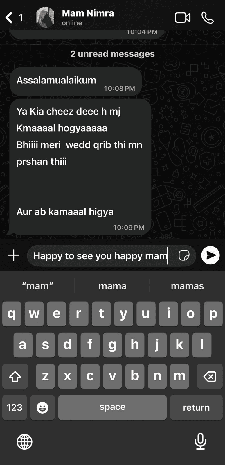 WhatsApp screenshot from Mam Nimra