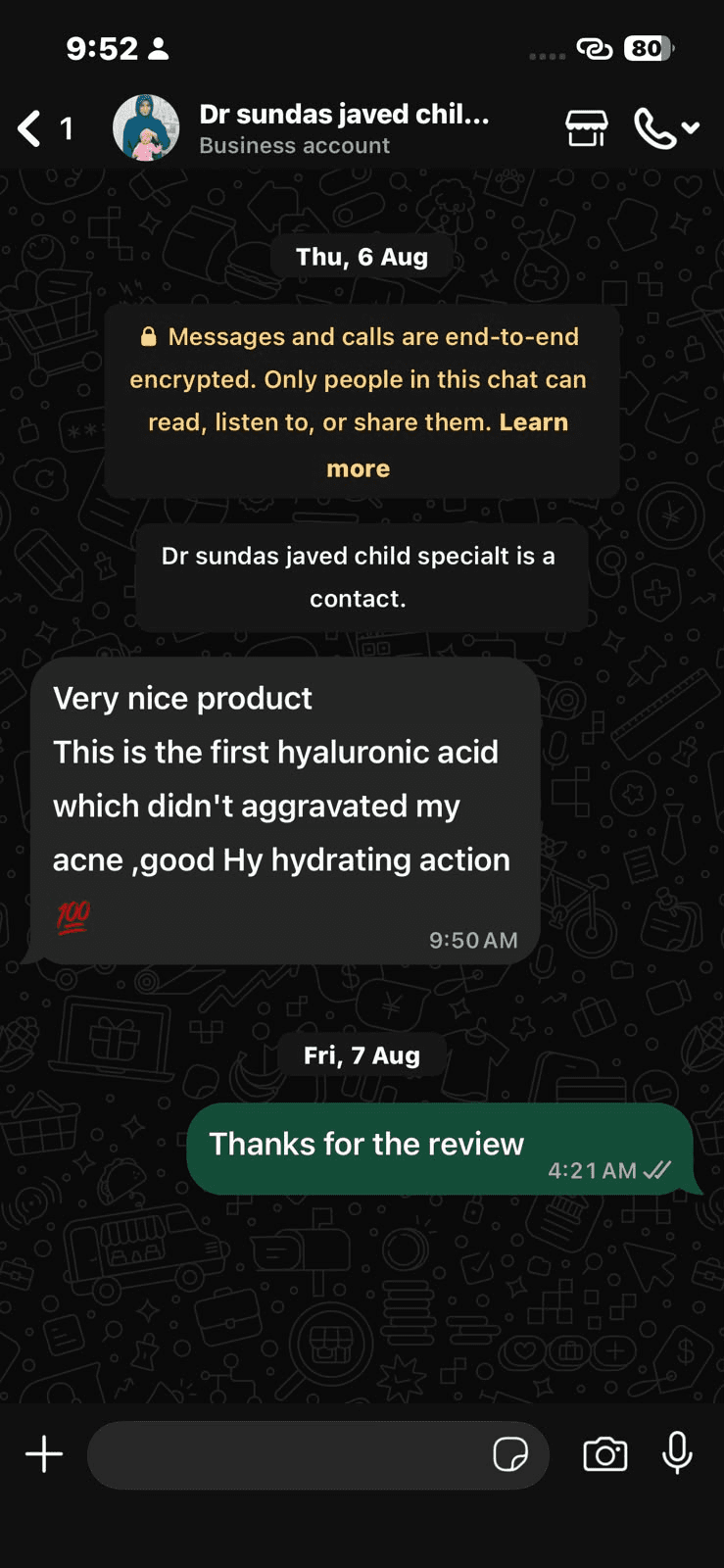 WhatsApp screenshot from Dr Sundas Javed